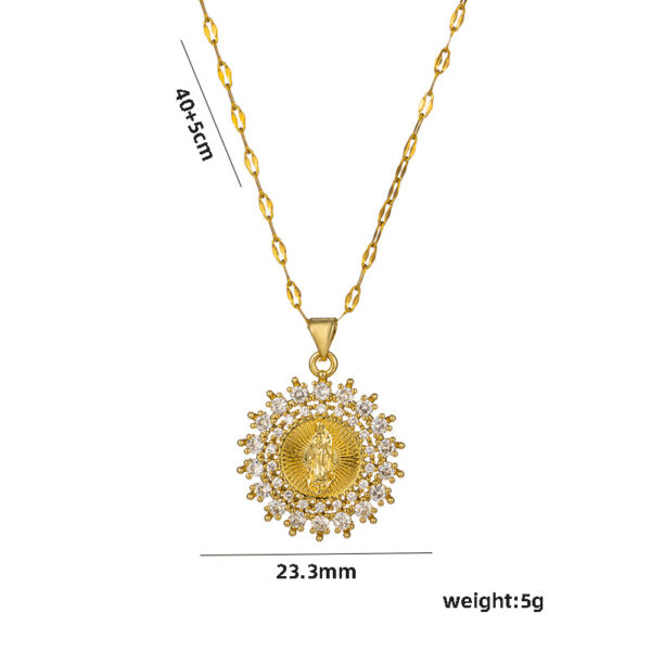 Wholesale Clavicle Titanium Zircon Light Madonna Religion Necklace