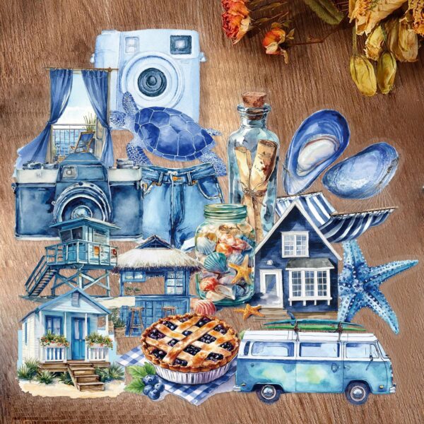 Wholesale 50pcs Transparent Cartoon Blue Beach Waterproof Vinyl Stickers