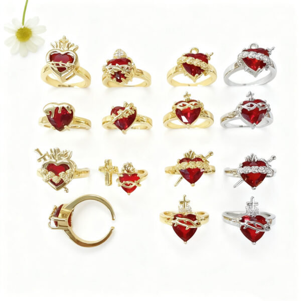 Wholesale Red Crown Heart Zircon Open Charm Ring