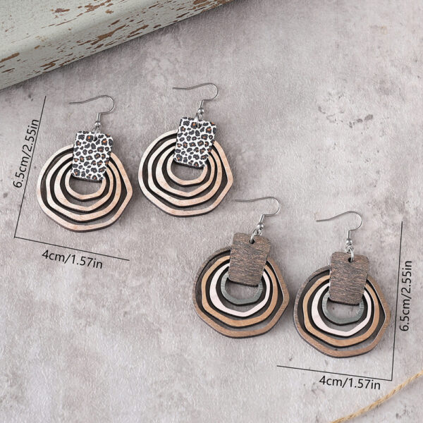 Wholesale Bohemian Gradient Hollow Pendant Wooden Double-sided Earrings Gift