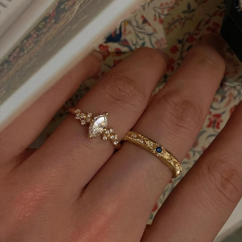 Wholesale Palace Style Full Diamond and Wire-awing Carving Gold Ring
