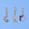 Wholesale 3-Piece Set of Oil-Drip Purple Moon Crystal Cluster Metal Keychain