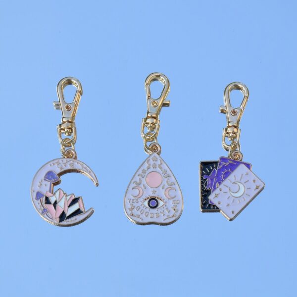 Wholesale 3-Piece Set of Oil-Drip Purple Moon Crystal Cluster Metal Keychain