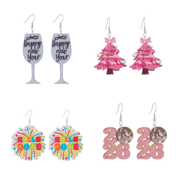 Wholesale Cross-Border Amazon Supply New Year's Celebration New Year's Eve Fireworks 2026 Sweet Cool Style Glitter Acrylic Earrings