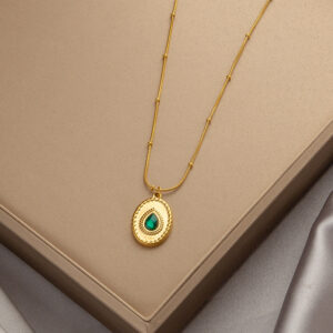 Oval Green Zirconium Drop Necklace