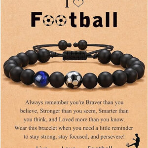 2 black frosted blue tiger eye football bracelets