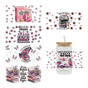 Wholesale Cute Cartoon Reading Theme Books 16oz Cup UV DTF Wraps