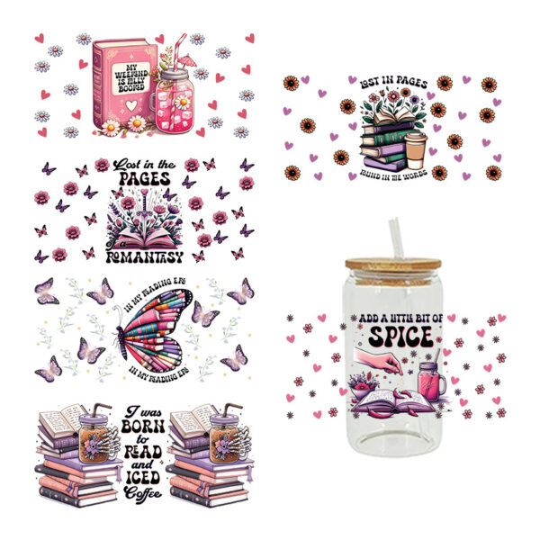 Wholesale Cute Cartoon Reading Theme Books 16oz Cup UV DTF Wraps