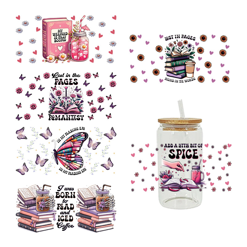 Wholesale Cute Cartoon Reading Theme Books 16oz C UV DTF Wraps