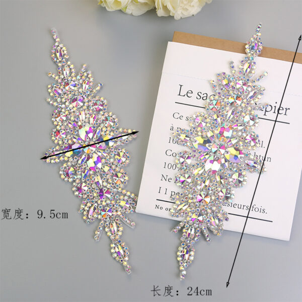 Wholesale New Gold-Colored Crystal Glass Rhinestone Applique with Colored Diamonds, Handmade Rhinestone Applique for Bridal Waistbands with Adhesive Backing