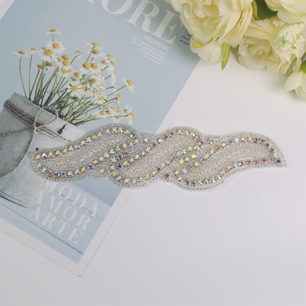 Wholesale New Gold-Colored Crystal Glass Rhinestone Applique with Colored Diamonds, Handmade Rhinestone Applique for Bridal Waistbands with Adhesive Backing