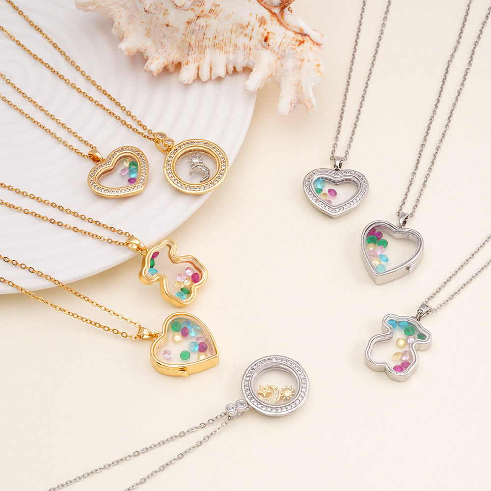 Wholesale Love Bear Necklace Copper Gold Plated Zircon Vintage Pendant Clavicle Chain