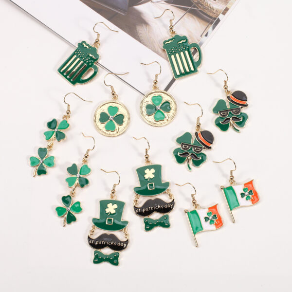 Wholesale St. Patrick's Day Clover Hat Flag Wine Glass Earrings