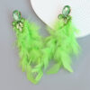 Wholesale Long feather studded diamond floral tassel earrings