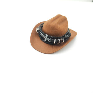 Coffee brown denim hat with cross design / L code