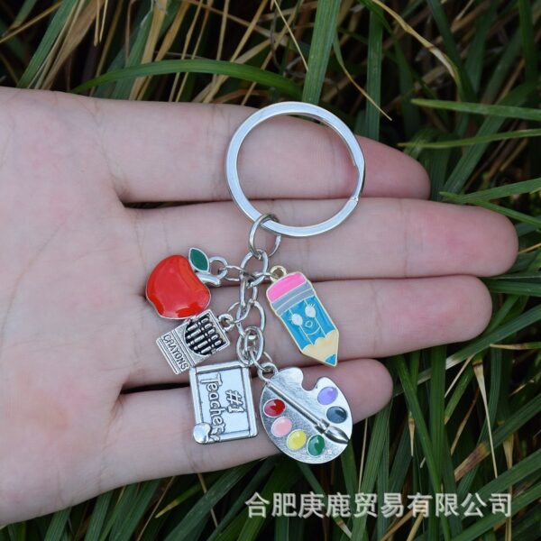 Wholesale Oil Dripping Pencil Red Apple Drawing Board Keychain Five-section Chain
