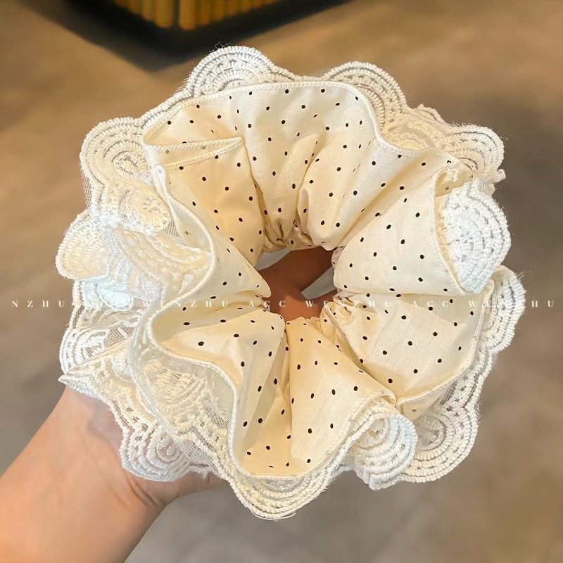 Wholesale White lka dot lace elastic headband