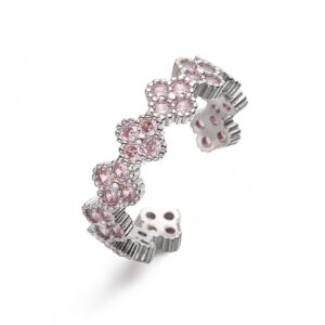White gold pink diamond four leaf clover ring