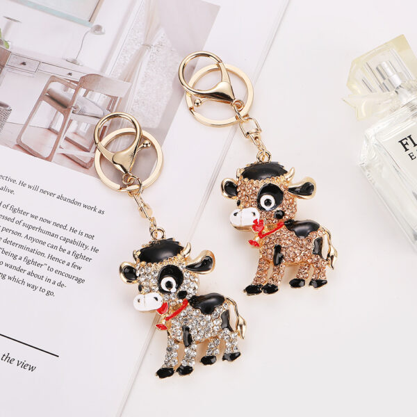 Wholesale Cute Rhinestone Baby Cow Keychain