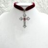 Wholesale Dark Gothic Cross Velvet Punk Necklace