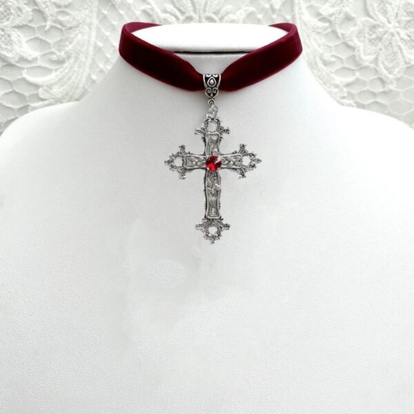 Wholesale Dark Gothic Cross Velvet Punk Necklace