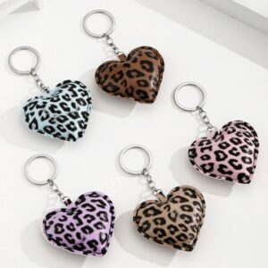 Wholesale PU Leopard Print Cotton-Filled Heart Keychain Pendant
