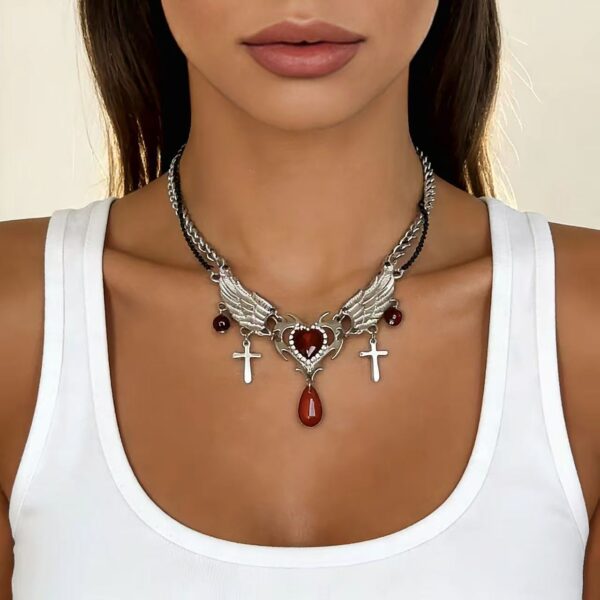 Wholesale Red Angel Wings Gothic Cross Street tassel collarbone chain