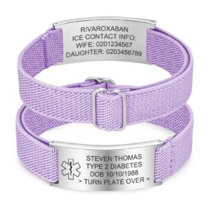 Steel tag purple cord medical alert bracelet