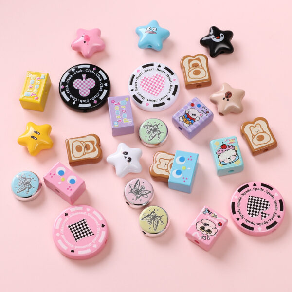 Wholesale Acrylic Printed Beads Cartoon Beaded Handmade DIY Beade