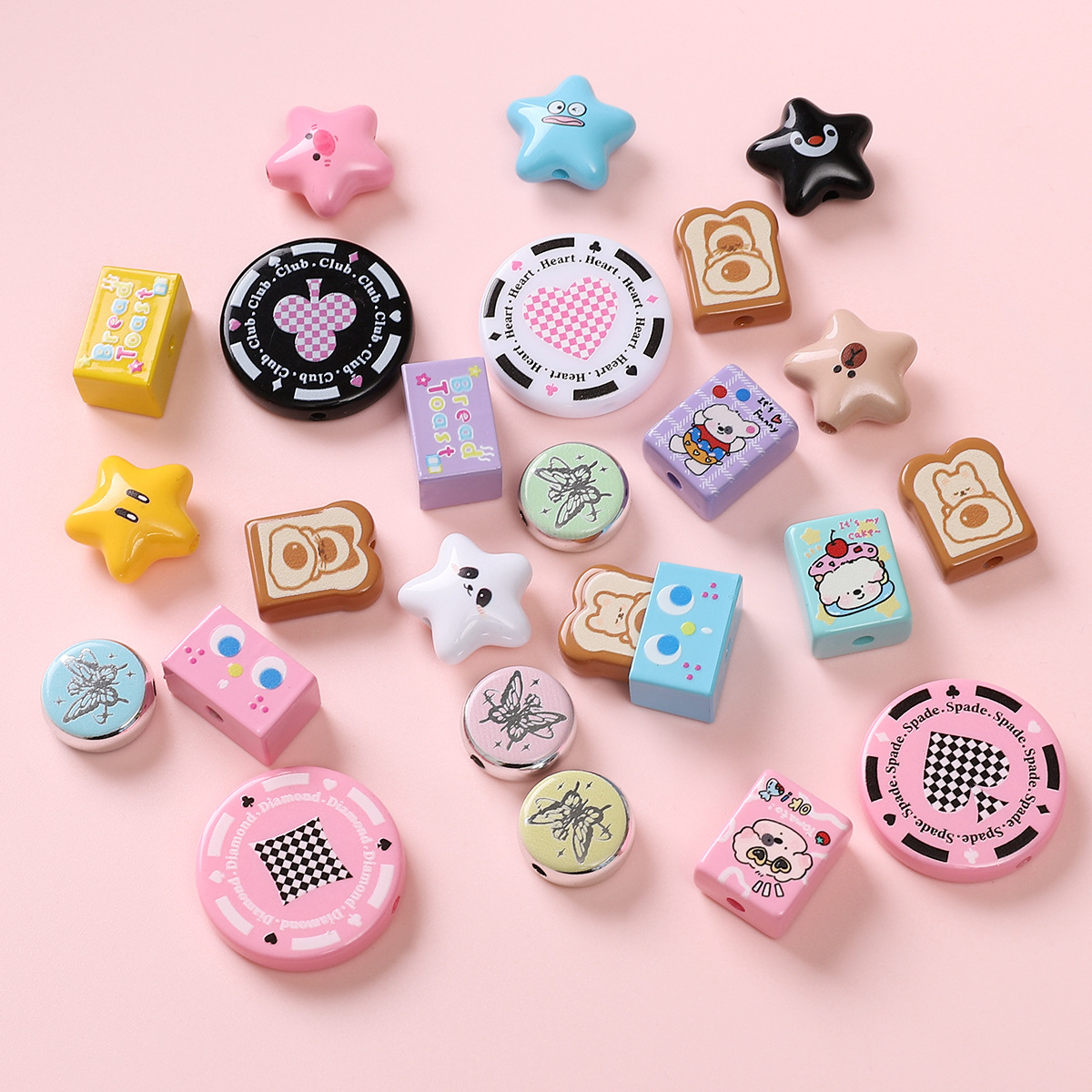 Wholesale Acrylic Printed Beads Cartoon Beaded Handmade DIY Beade