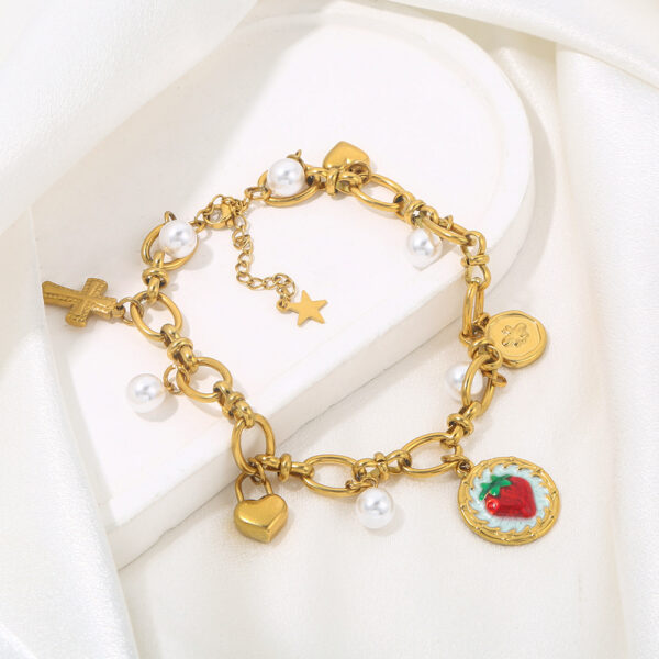 Wholesale Sweet and Cool Strawberry Pearl Cross Love Star Bracelet