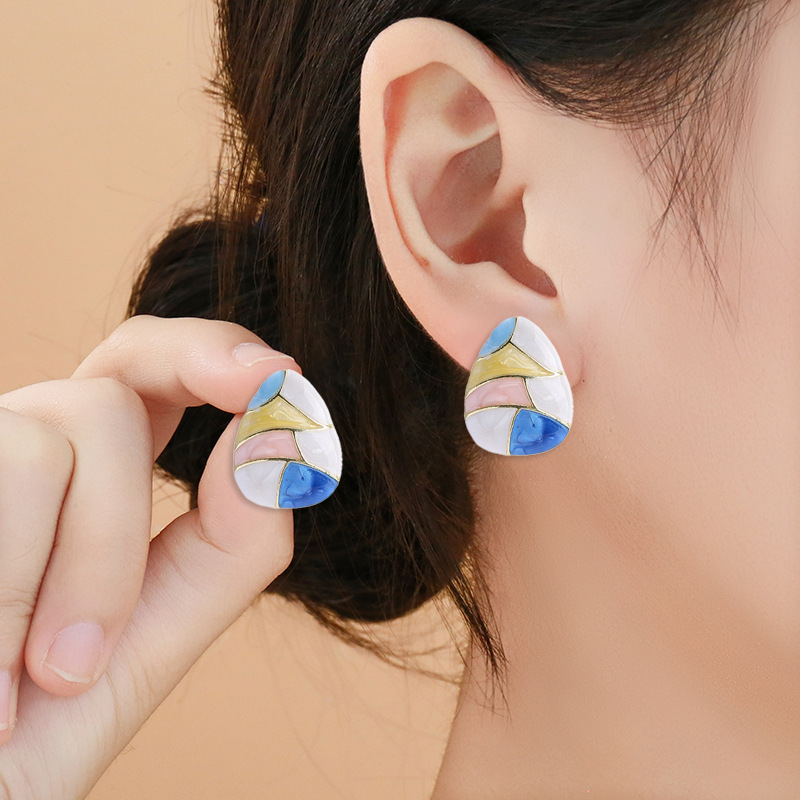 Wholesale S925 sier needle colored Easter geometric earrings