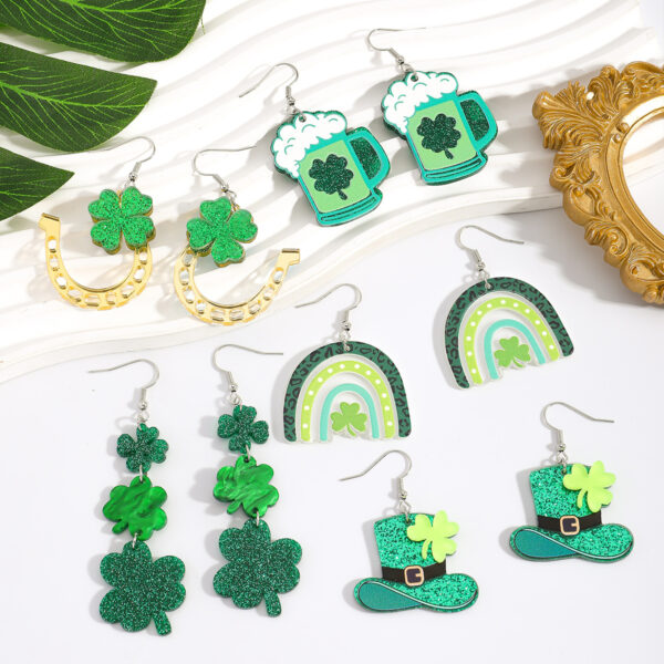 O1CN01XKF1C71K1DyXhscQq_2863701103-0-cib Wholesale St. Patrick's Day Shamrock Hat Letter Rainbow Acrylic Earrings