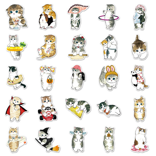 Wholesale 50 hand-painted kitten personality cross-border hot cartoon cute decorative cups skateboard luggage graffiti stickers