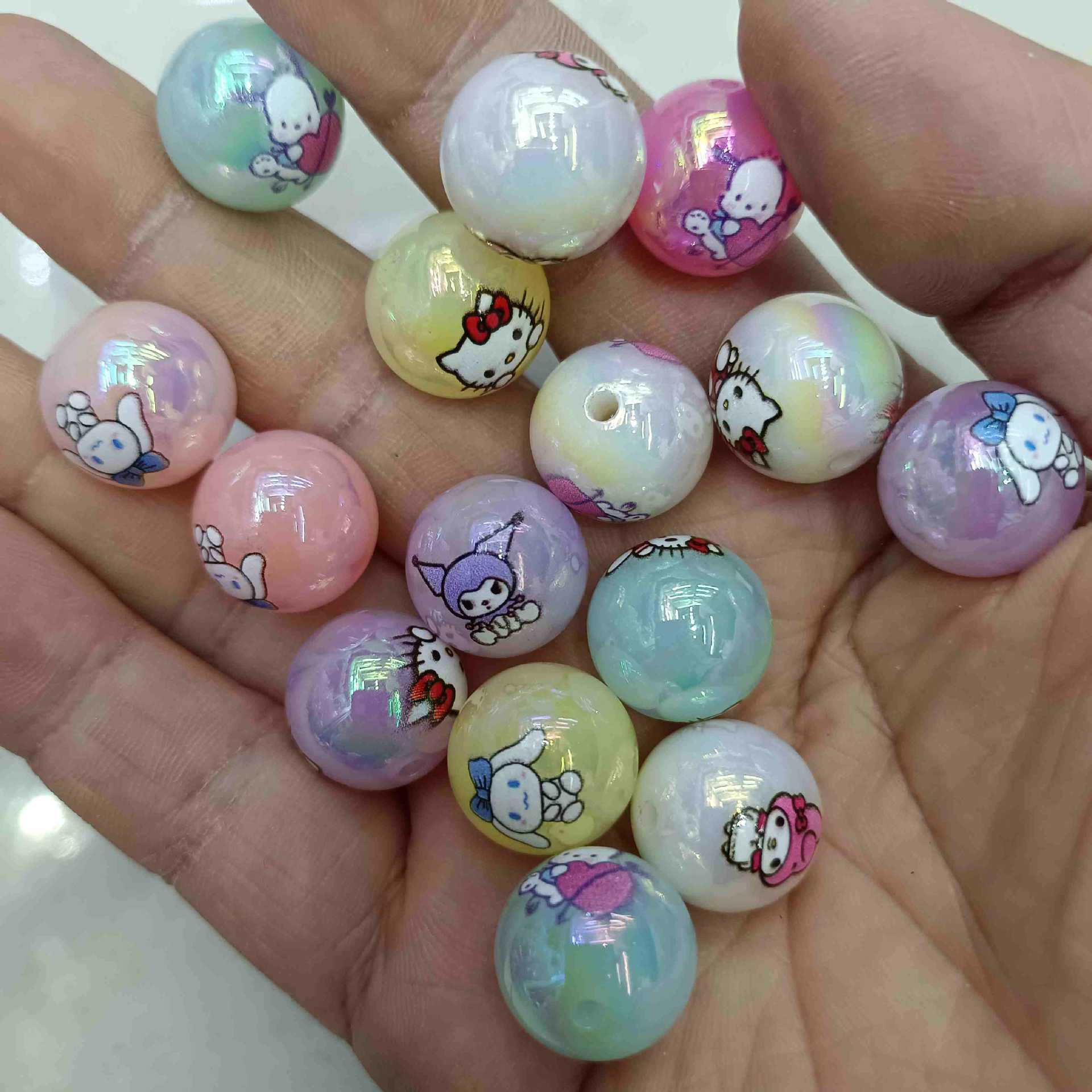 Wholesale UV color printing cat round beads DIY string pen Chain OLY Exclusive