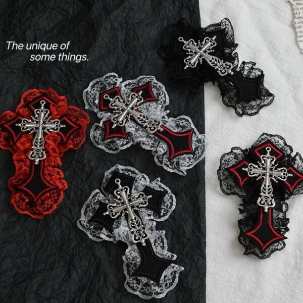 Wholesale Dark Punk Cross Hairpin Gothic Style Lace Edge Hair Clip