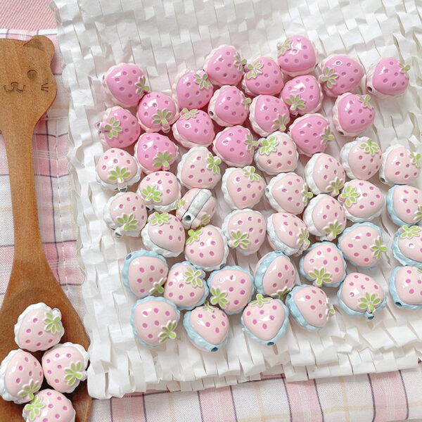 Wholesale 10pcs hand-painted double-sided chubby strawberry Acrylic Beads