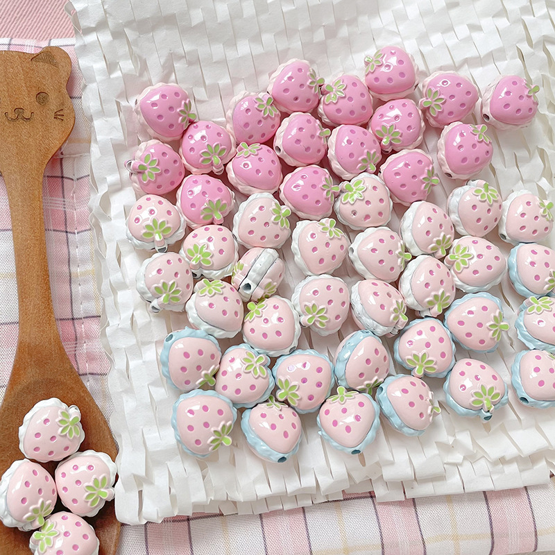 Wholesale hand-painted double-sided chubby strawberry Acrylic Beads