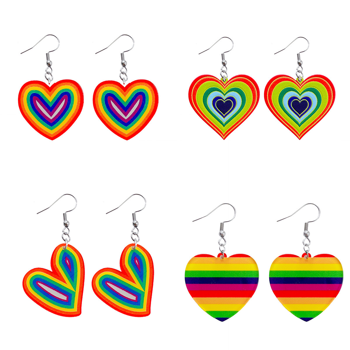 Wholesale Rainbow element colorful heart-shaped earrings