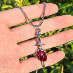 1 sword piercing heart snake bone necklace