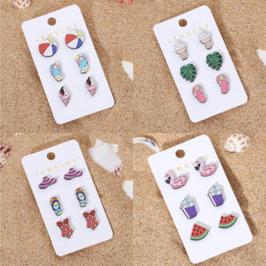 Wholesale Spring and Summer Ocean Wind Slippers Conch Ice Cream Wooden Earrings