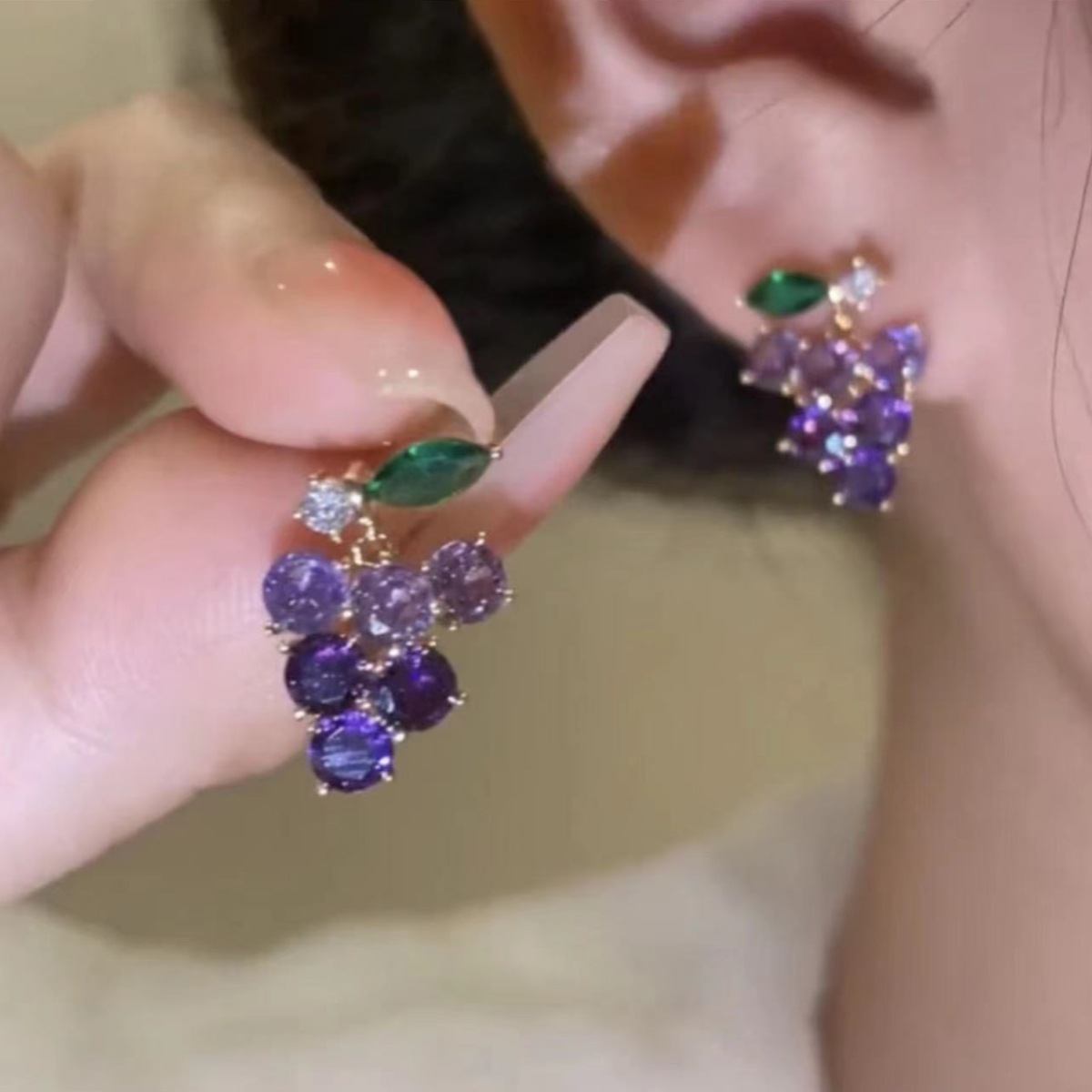 Wholesale Purple grape sweet ft zircon earrings