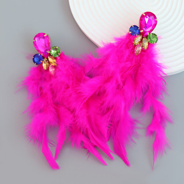 Wholesale Long feather studded diamond floral tassel earrings