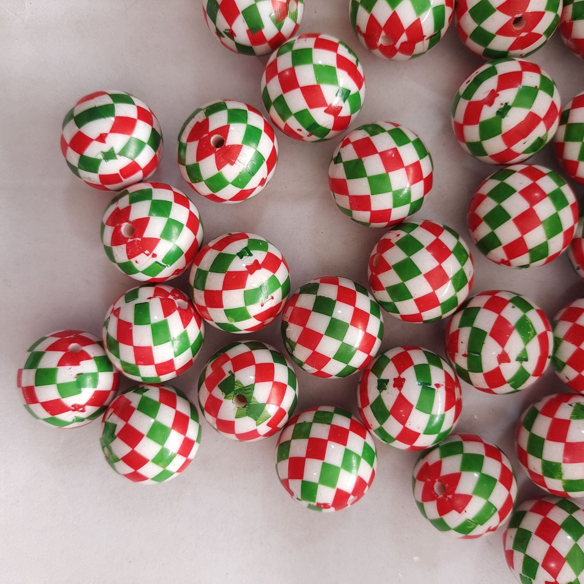 Wholesale 20MM Acrylic Christmas Two Color Diamond Printed Beads