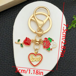 Er1286-drip oil red sprinkled gold zinc alloy valentine's day rose cake love heart 8-character keychain-11.5g [1 piece]