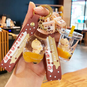 Wholesale Milk tea bear quicksand keychain exquisite cute schoolbag pendant