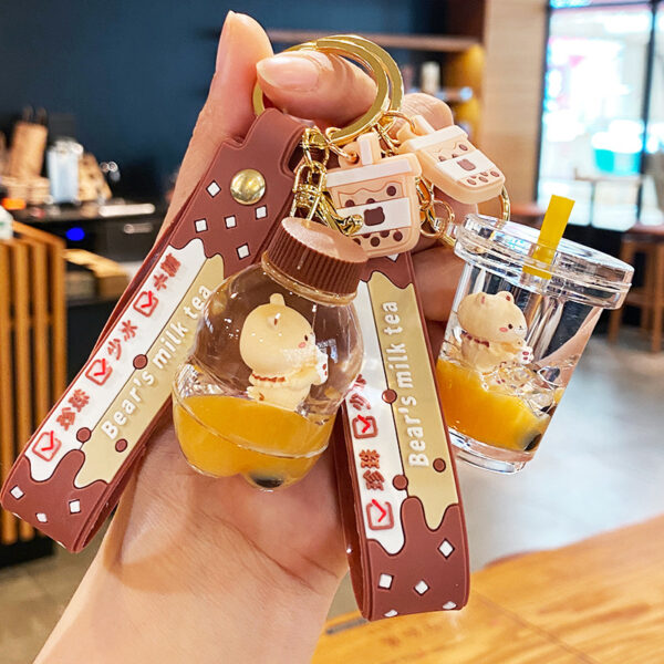 Wholesale Milk tea bear quicksand keychain exquisite cute schoolbag pendant
