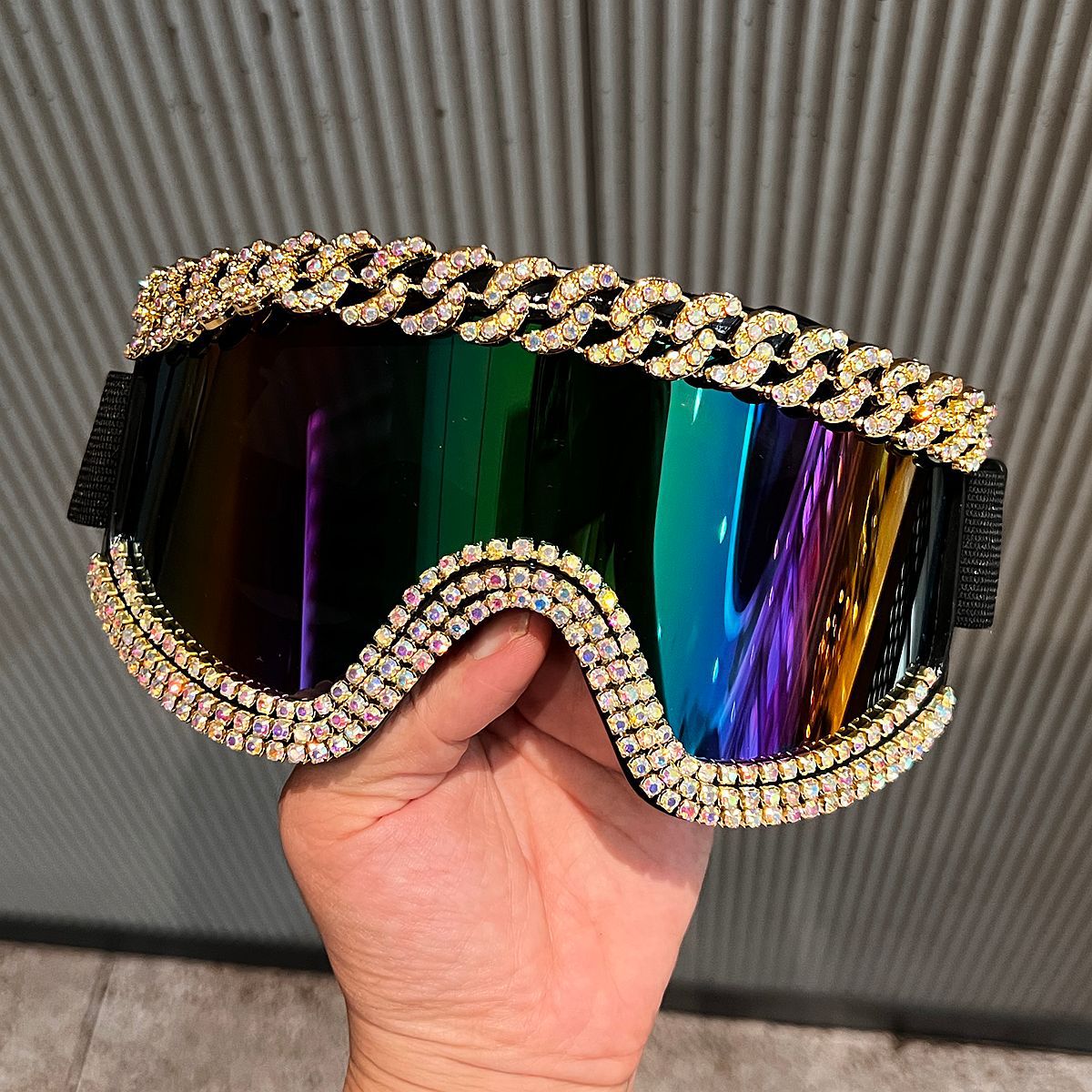 Wholesale Hiking goles rhinestone large frame glasses