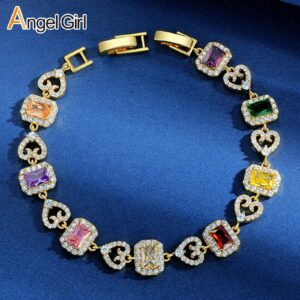 O1CN01Xb9p8r1NBhtJTknTx_2219487811532-0-cib Wholesale Square colored zircon full diamond bracelet
