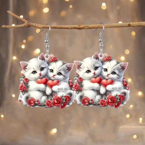 Wholesale Valentine's Day Red and White Kitten Acrylic Earrings